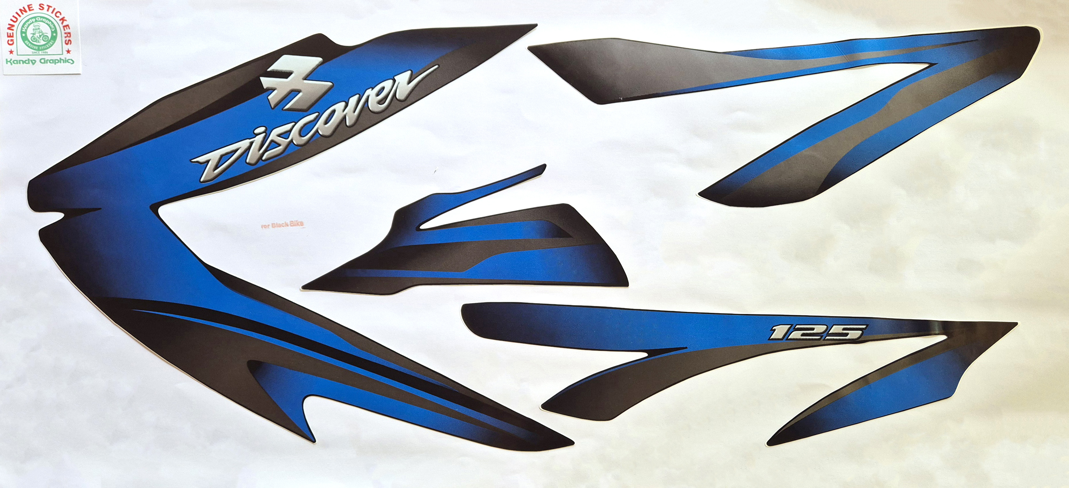 Bajaj Discover 125 New Black Bike - Blue Sticker — DISCOVER sticker Sri Lanka